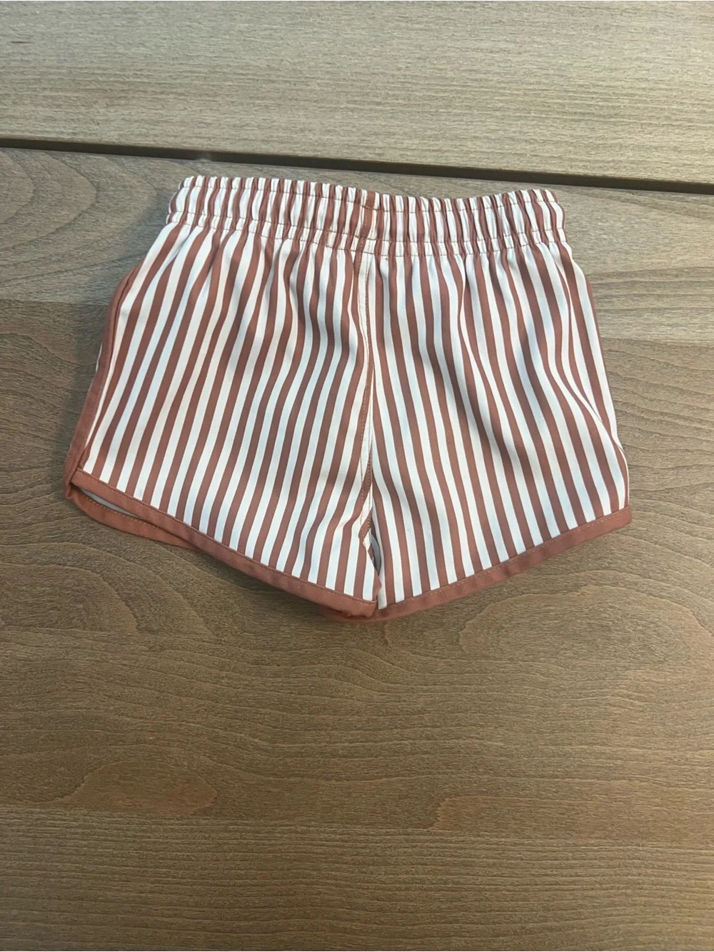 Striped Rust and White Swim Shorts